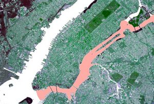 The lower section of East River in New York City